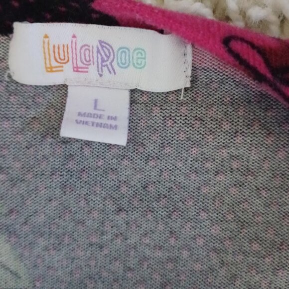 LuLaRoe Women’s Large Cardigan Black Pink Rose Floral Open Front Lightweight - Picture 3 of 9